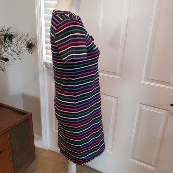 Talbots dress Womens P XS Stripes Colorful Blue Bow Neck Stretchy Shift - Picture 3 of 13